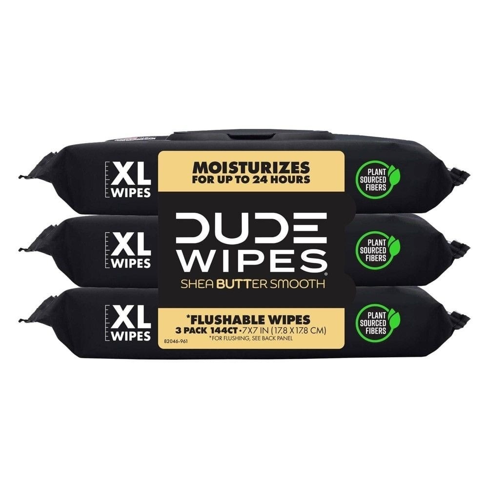 DUDE WIPES Shea Butter Smooth Flushable Wipes 3 Pack 144 Count